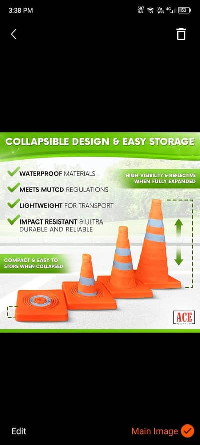 18 Inch Multipurpose Pop-up Extendable Road safety Cone
