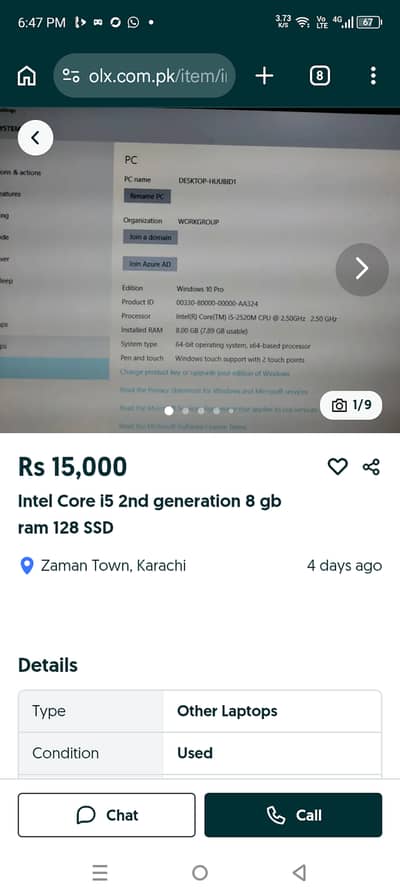 Condition 10/9 battery 1.30 hour internet Basic use 2 hours 8gb ram