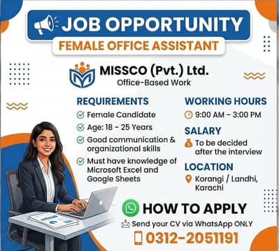 Female Office Assistant & Marketing Staff Required