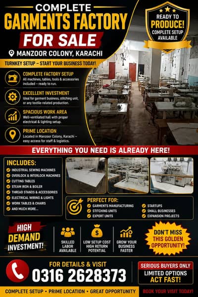Garments Factory Setup for Sale | Running Business |Factory Setup Sale