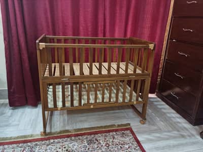 Wooden Baby Cot / Crib with Wheels – Good Condition