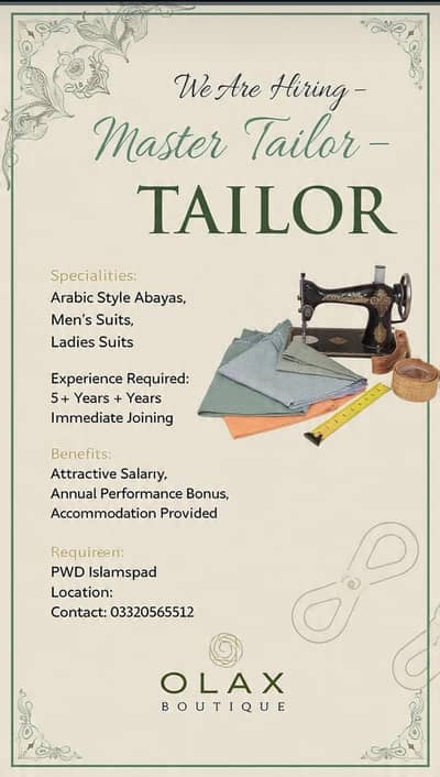 Master Tailor Required