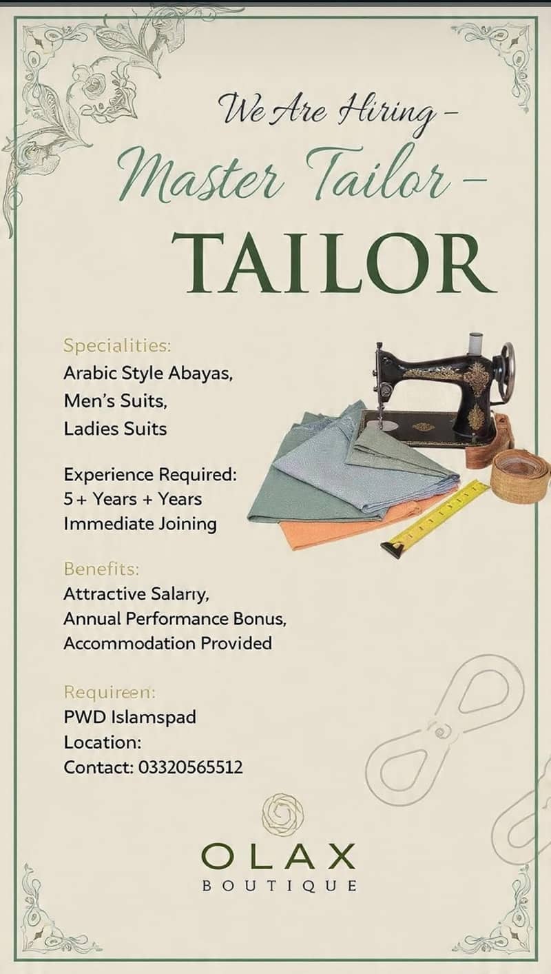 Master Tailor Required 0