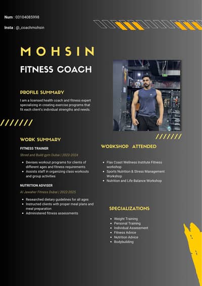 Certified Personal Fitness Trainer / Gym Coach in Lahore