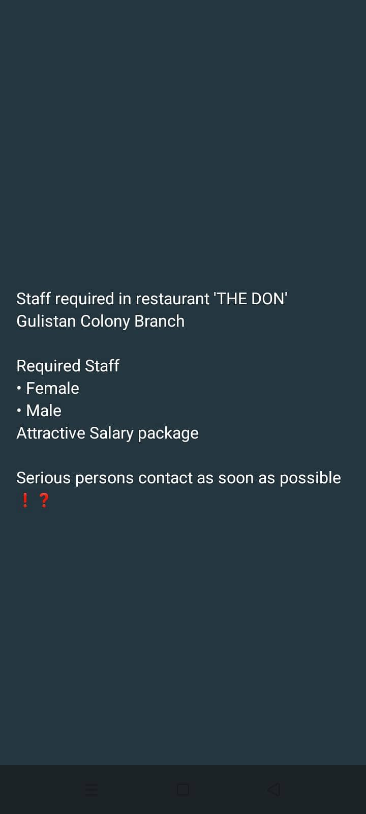 Staff required 0