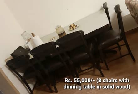 SOLID WOOD DINNING TABLE WITH 8 DINNING CHAIRS