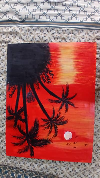 View of sunset with Paints