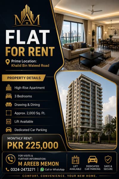 FLAT FOR RENT 3BED DD HIGH RISE APARTMENT