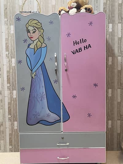 2 Door Kids Wardrobe with Drawers | Pink Elsa Design | Good Condition