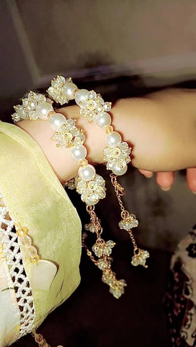 pearl beaded gajra bangle pair