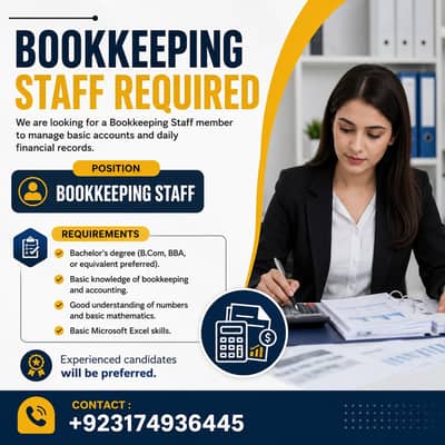 Bookkeeping Staff Required