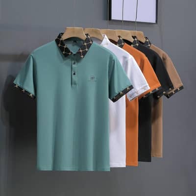 Men Cotton Polo Shirt Short Sleeve Trendy Lapel Print
