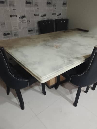 dining table with marble top for sale with 5 chairs urgent