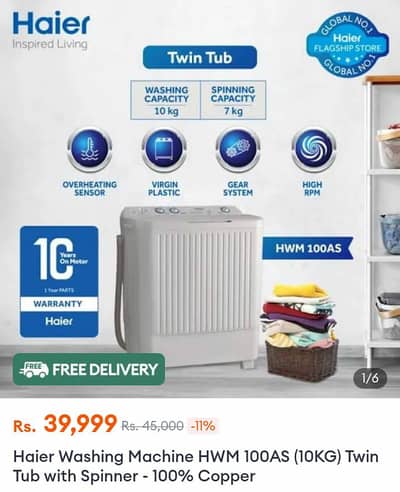 Haier Twin Tub Washing Machine – 10KG (HWM 100AS) – Like New