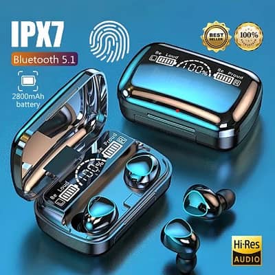 M10 Pro Bluetooth 5.1 Earbuds with Digital Display 2800mAh Power Bank