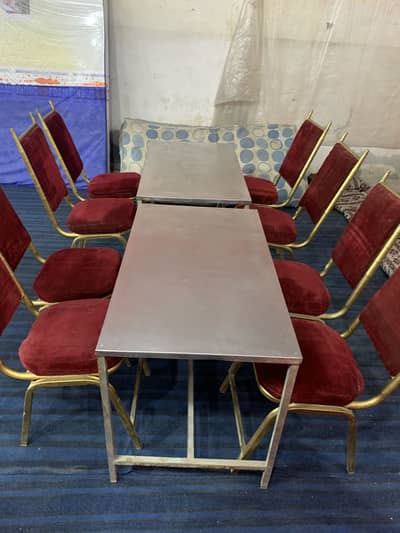 8 Banquet Chairs and 2 Steel Tables for Sale (Excellent Condition)
