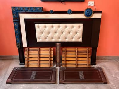 Bed king size wooden with Cushion Back (Urgent Sale)