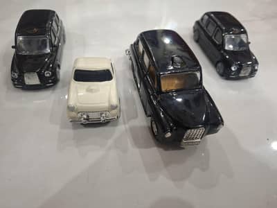 Vintage London Taxi & Classic Die-cast Toy Cars Set (4 Pcs)