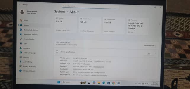 HP Elitebook Core i5 10th generation 8GB RAM 256GB SSD 10/9