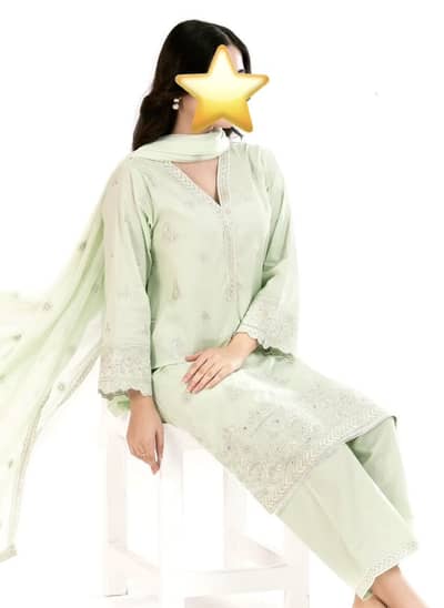 Sage Green Embroidered 3PC - Diners Pakistan Brand: Sohaye