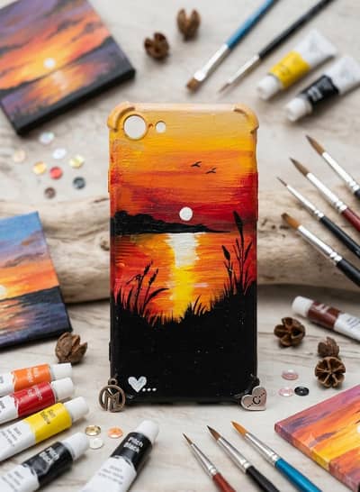 iPhone 7 Hand Painted Mobile Cover – Sunset Design