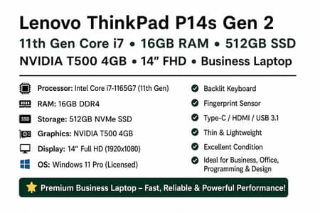 Lenovo ThinkPad  P14s Gen 2 cr i7 11th gen 4gb graphic card 512gb 16gb