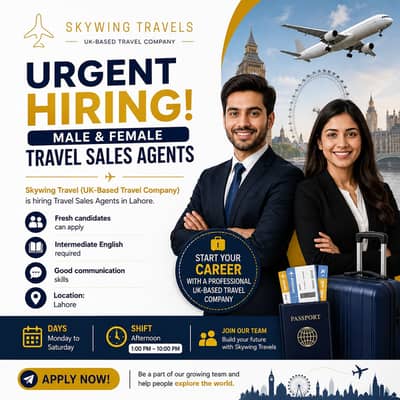 Urgent Hiring – Male & Female Travel Sales Agents