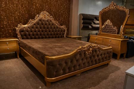 wooden  carving bed with two side tables dressing