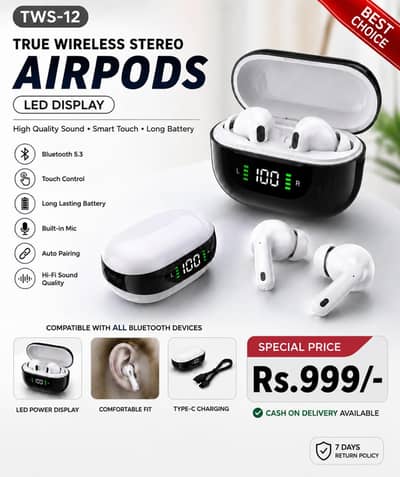 TWS_12 wireless Airpods | Led Display | Beat price | Brand new
