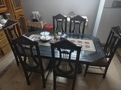 Elegant 6-Seater Wooden Dining Table Set for Sale 