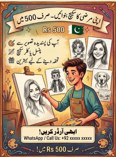 sketch or portrait only 500rs
