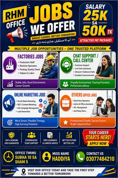 Urgent Jobs In Lahore | 0307-7484210 | Contatc For Jobs In Lahore |