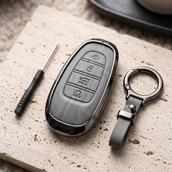 Sonata 2021-2024 Model Elite Series Metallic Car Key Case Luxury Zinc Alloy Protection Case(Grey)