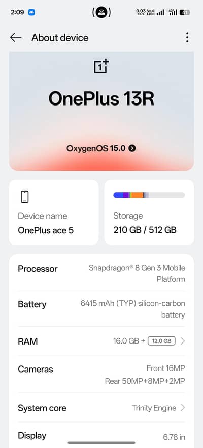 OnePlus Ace 5 / 16/512gb 13r rom