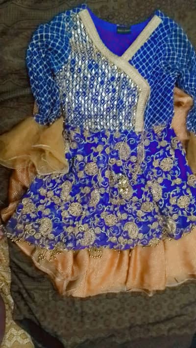 Girls Fancy Blue & Golden Garara Dress – Party Wear – Excellent Condi