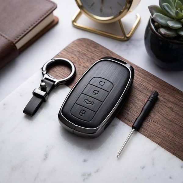 Jaecoo J7 Elite Series Metallic Car Key Case Luxury Zinc Alloy Protection Case(Black)