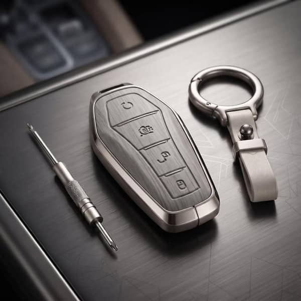 BYD Atto 2 Elite Series Metallic Car Key Case Luxury Zinc Alloy Protection Case(Grey)