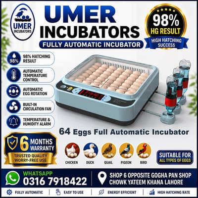 64/24/12 EGGS FULLY AUTOMATIC AC+DC INCUBATOR