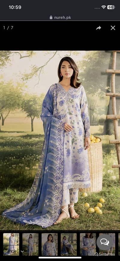 Nureh brand 3pc lawn embroidered suit