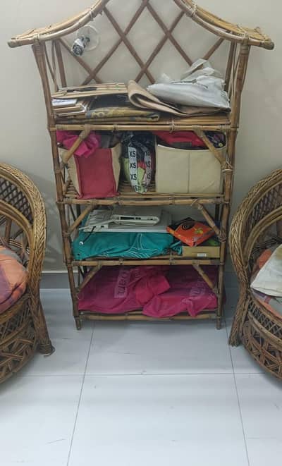 Cane (Rattan) chair set with matching storage rack