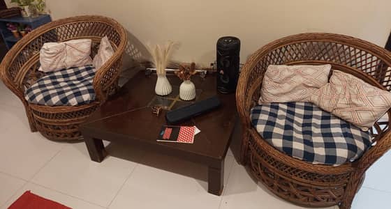 Cane (Rattan) chair set with matching storage rack