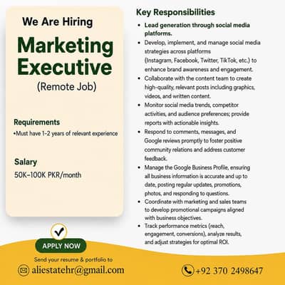 We Are Hiring Marketing Executive