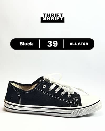 Thrift Black Canvas Sneakers – Size 39 – All Star Style