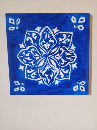  Premium Handmade Multani Kashi Kari Canvas Painting - Blue & White