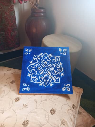 Premium Handmade | Multani Kashi Kari | Canvas Painting - Blue & White