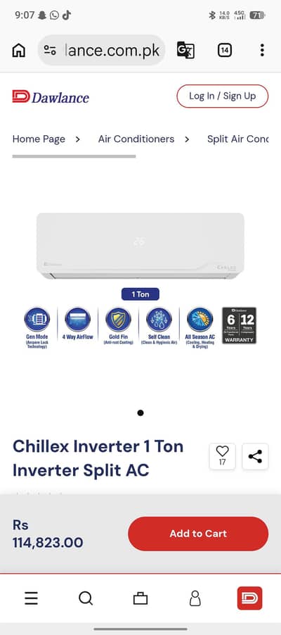 Dawlance chilex 1 ton model heat and cool new