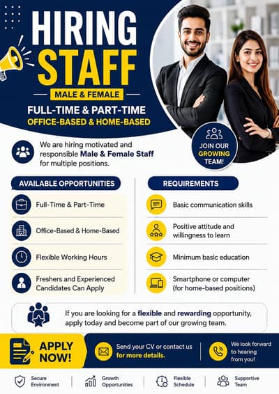 Hiring Staff – Full-Time & Part-Time (Office-Based & Home-Based)