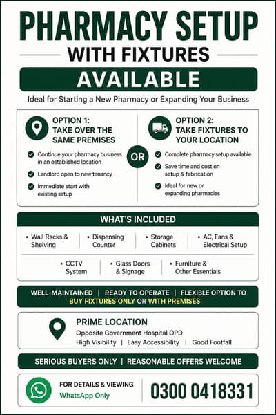 Complete Pharmacy Fixture & Furniture for Sale | Lahore