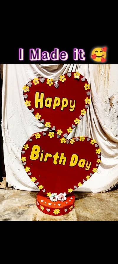 `Double Heart Happy Birthday Stand - Handmade`