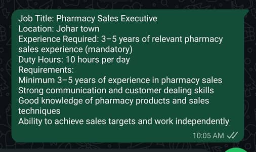 Need pharmacy sales executive